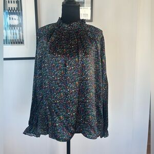 Cynthia Rowley Silk Smocked Ruffle Top, Ditsy Floral, L